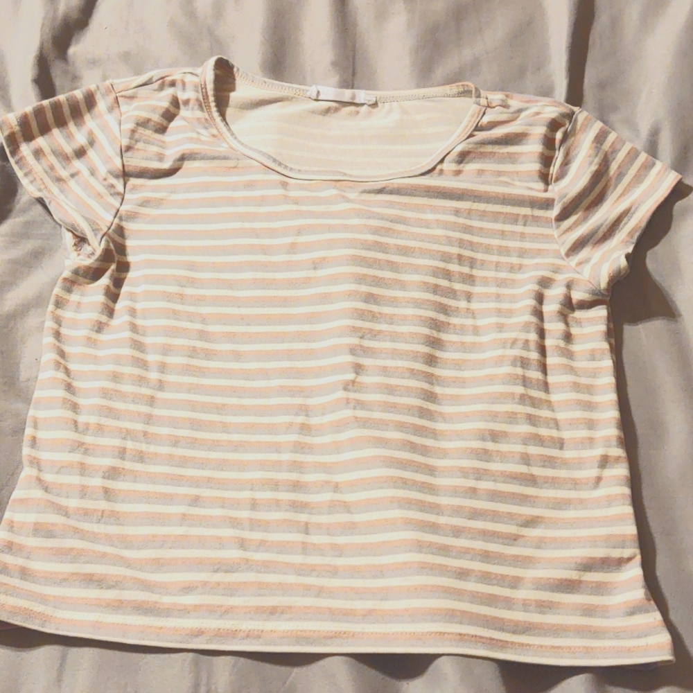 Pink,blue and white striped crop top